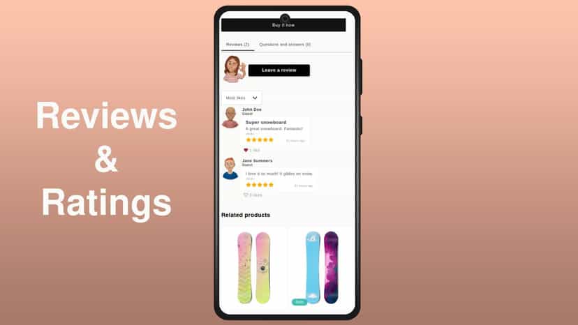An image of a phone with displaying product reviews