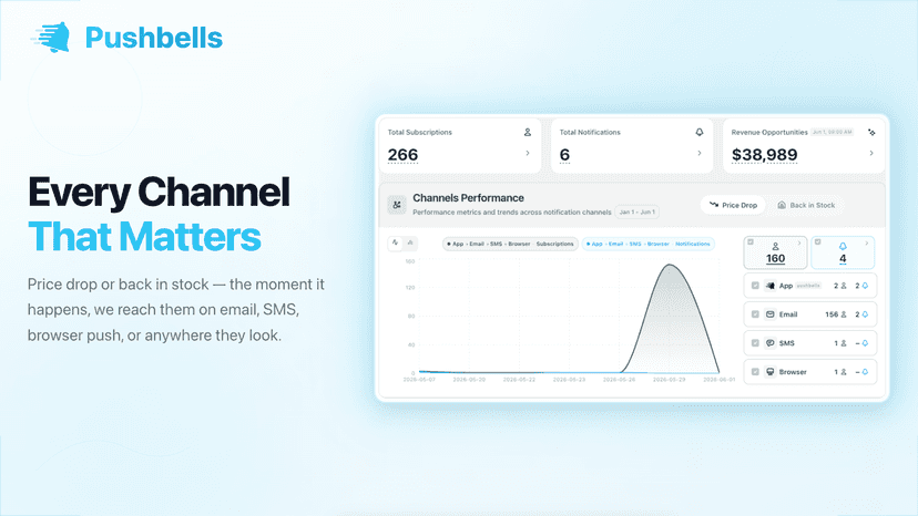 Dashboard channel performance: email, SMS and browser push
