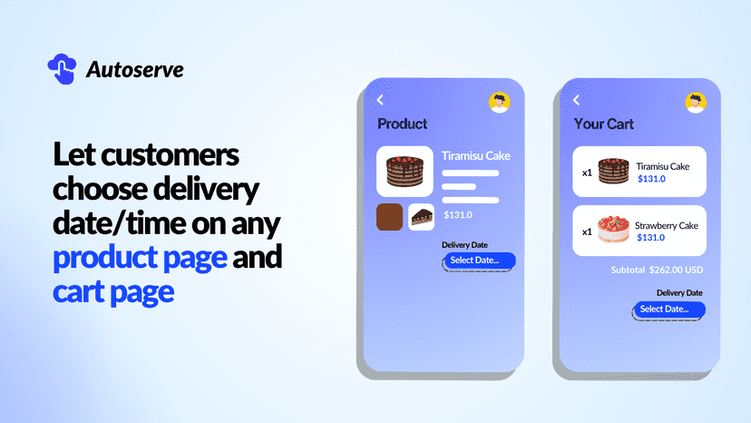 Choose delivery date/time on product page and cart page