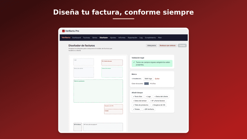 Diseñador de facturas con validación legal y marca propia