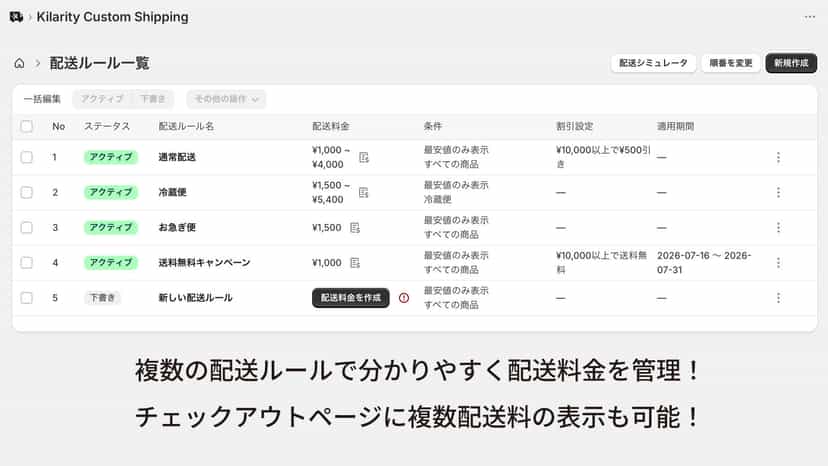 管理しやすい配送ルール一覧