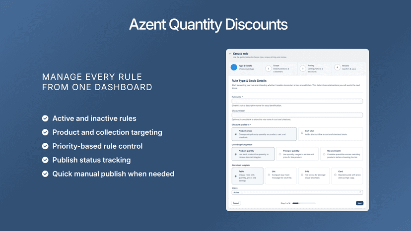 Rules dashboard with publish status tracking
