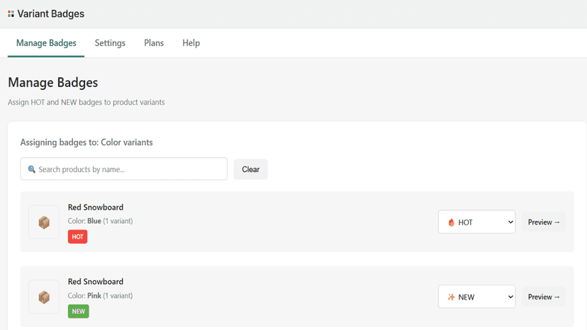 Manage Badges Admin View