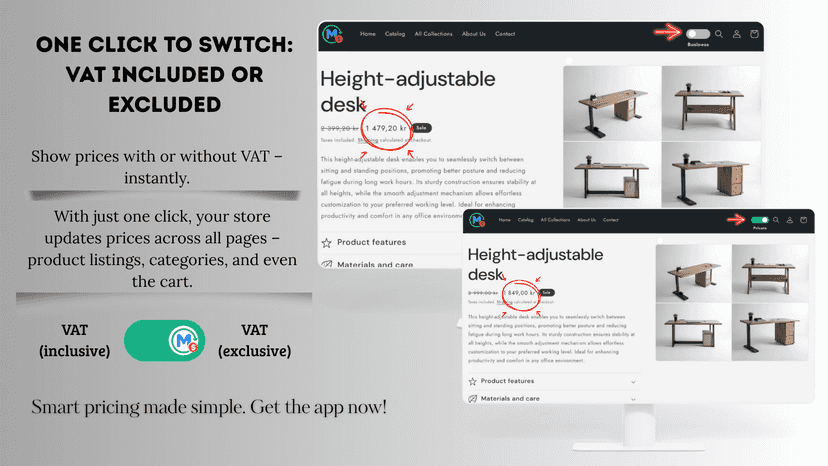 One click to switch: VAT included or excluded