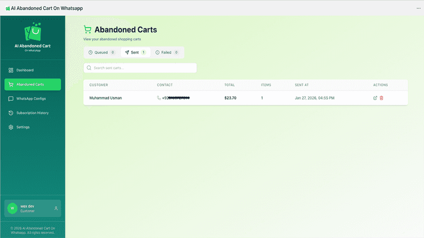 Track every abandoned cart from your customers