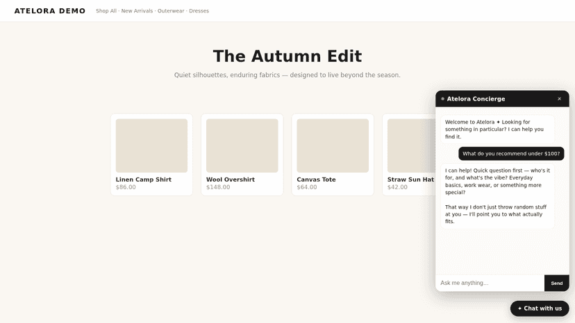 Sairo chat widget helping a shopper on the storefront