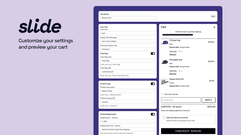 Customize your widget and preview cart.