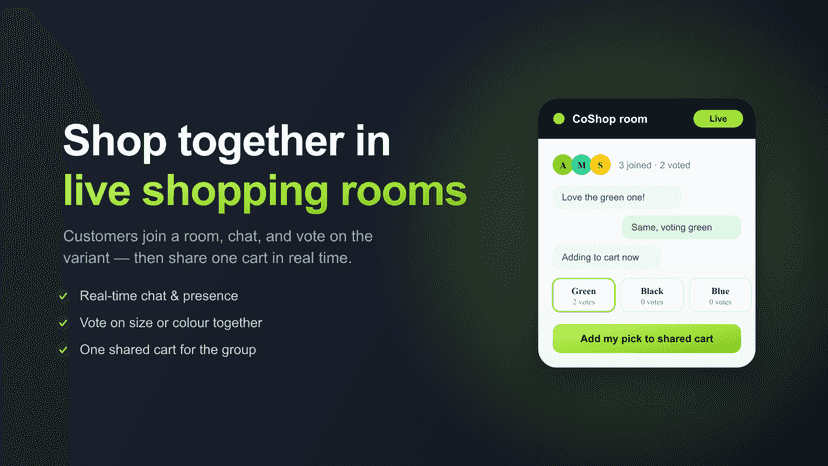 CoShop live room with chat and variant voting