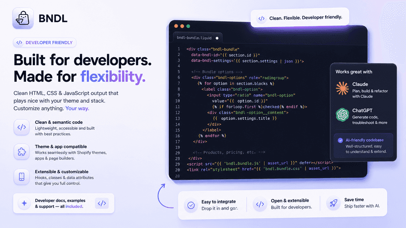 Image of the Code editor in the BNDL Shopify App