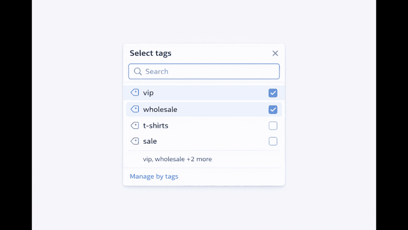 Tag picker interface with selected tags