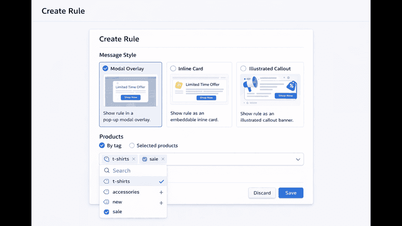 Custom shopping rule creation interface
