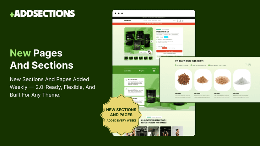 New Shopify pages and sections added weekly — 2.0 ready
