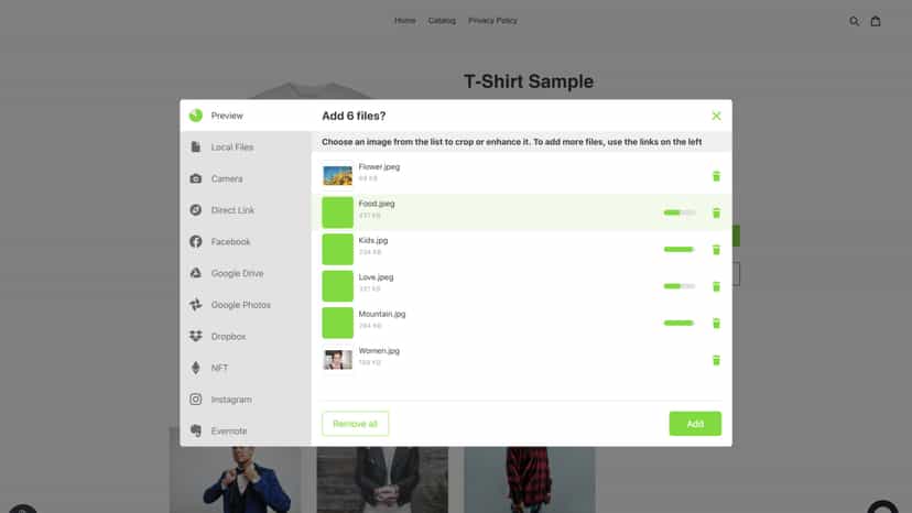 Uploading files on product page