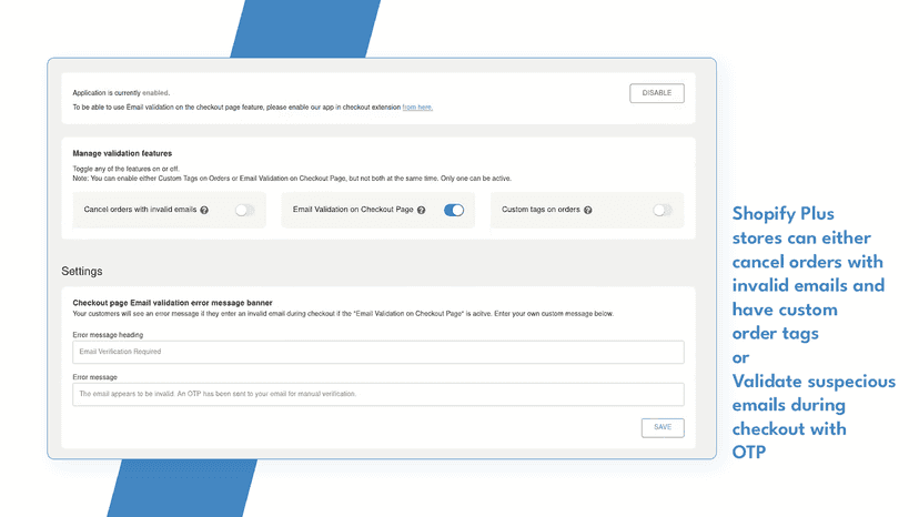Order Email Address Validation App Shopify plus Stores