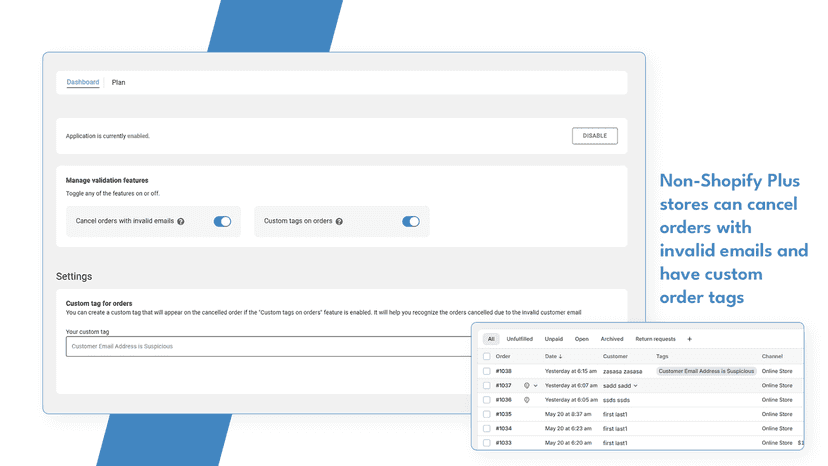 Order Email Address Validation App Non-Shopify plus Stores