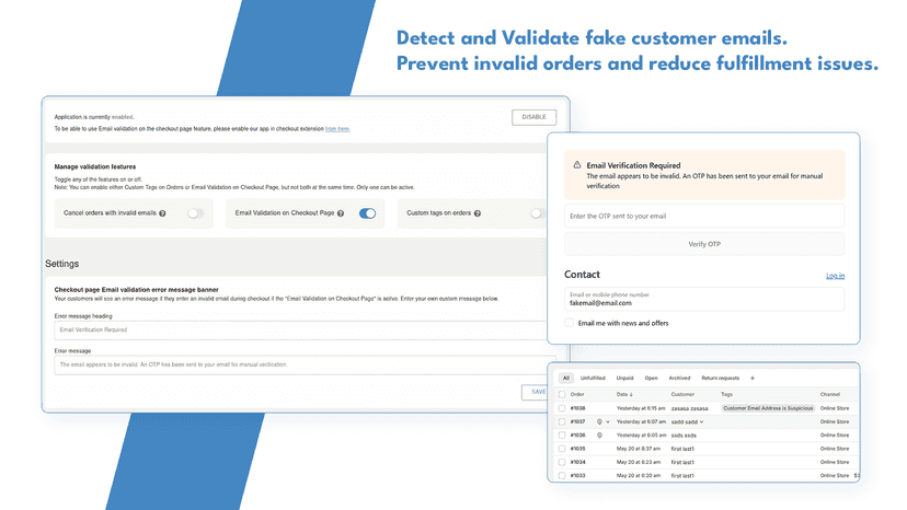 Order Email Address Validation App for Shopify