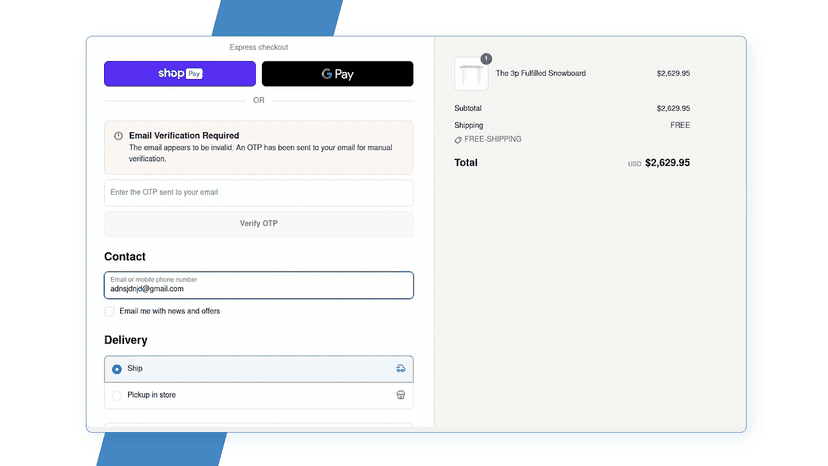 Order Email Address Validator App Checkout