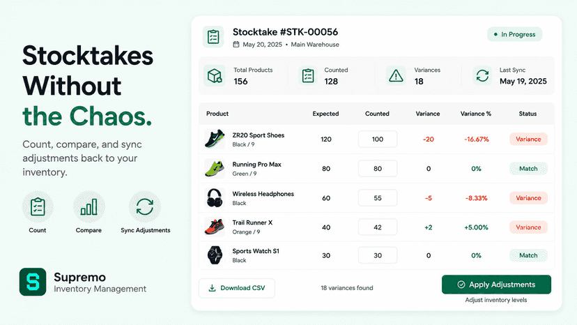 Run stocktakes and sync inventory adjustments