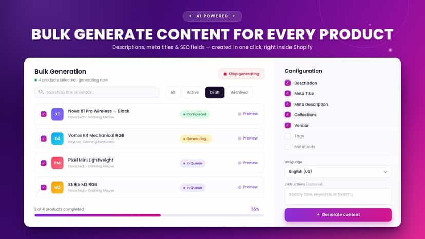 BULK GENERATE CONTENT FOR EVERY PRODUCT