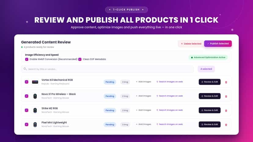 REVIEW AND PUBLISH ALL PRODUCTS IN 1 CLICK