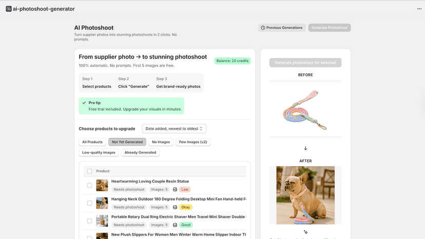 Select products to generate new photos