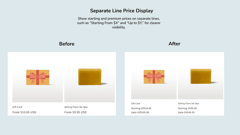 Price variations display for shopify