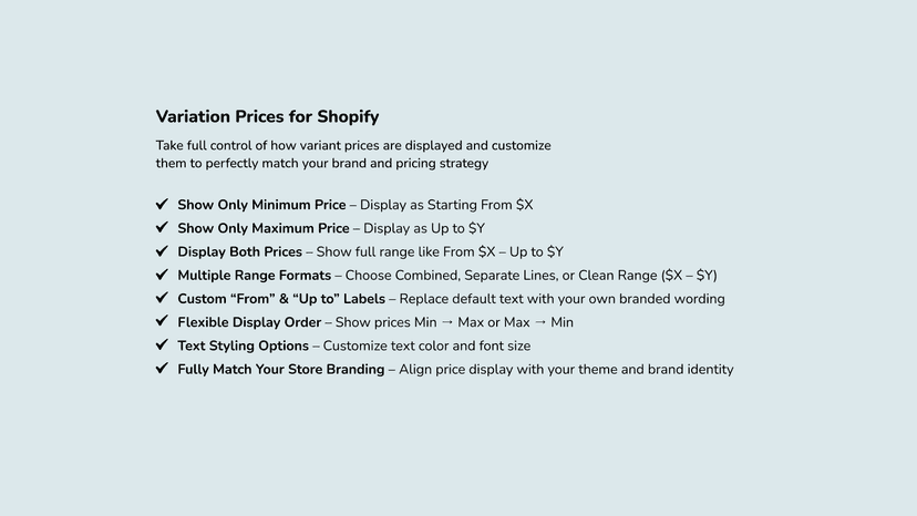 Variant Price Range for Shopify