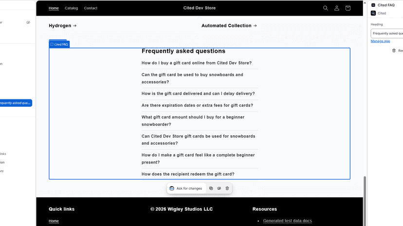 One-click FAQ live on the storefront, with FAQPage schema
