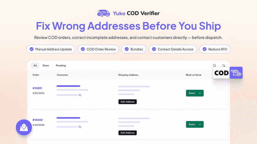 COD orders list with address editing and status tracking.