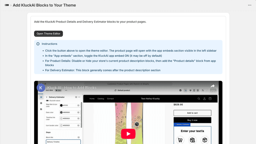 Kluck.ai embedded app interface