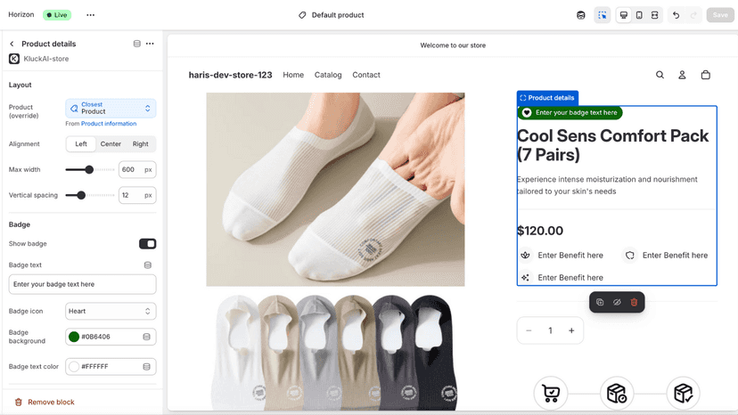 Kluck.ai landing page blocks visuals