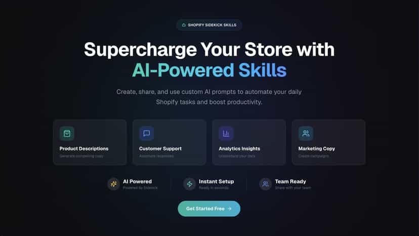 Landing page hero section for AI-Powered Shopify Skills