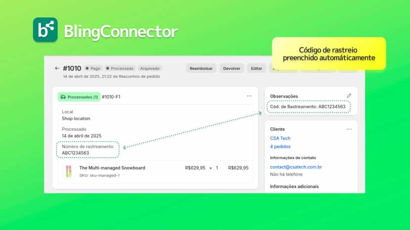 Bling processamento de código de rastreio
