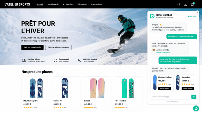 Recommandations de produits via le widget Botik.