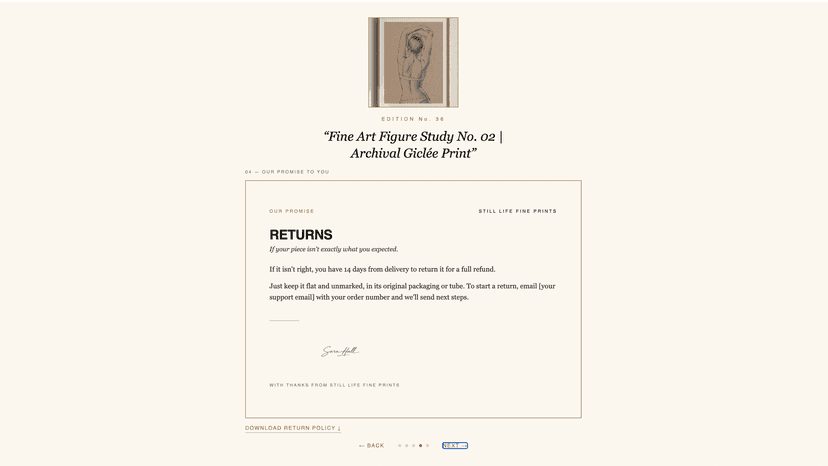 Return policy card included in every Digital Unboxing Pack