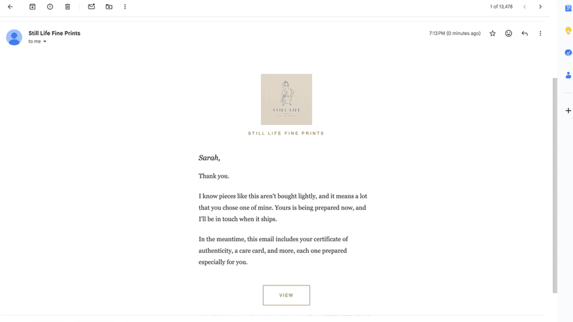 Digital unboxing experience carousel in the order email