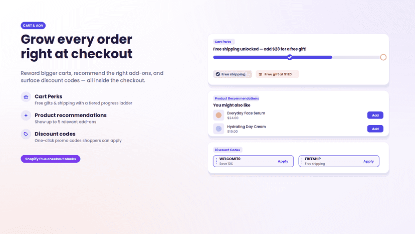 Checkout upsells: free gift ladder, recommendations, codes