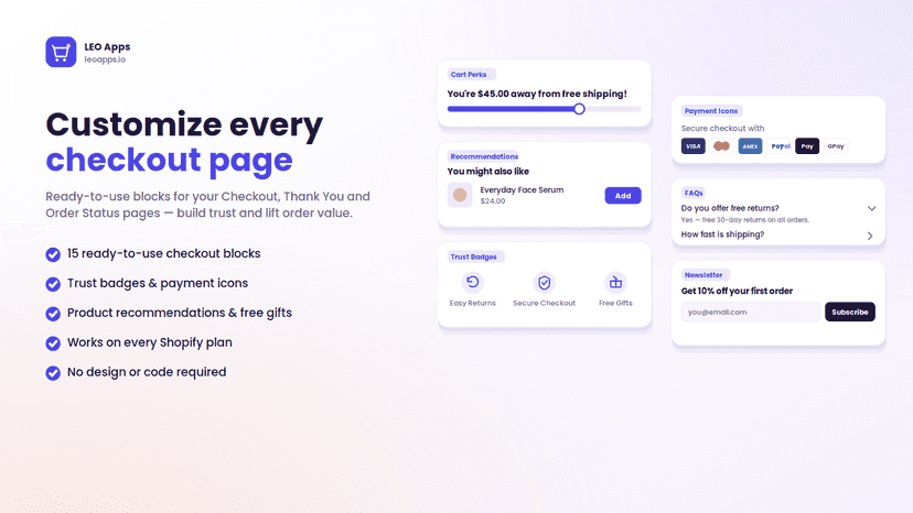Checkout blocks for Checkout, Thank You and Order Status