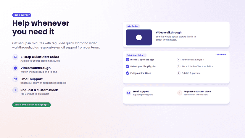 App Help Center with video guide and quick-start steps