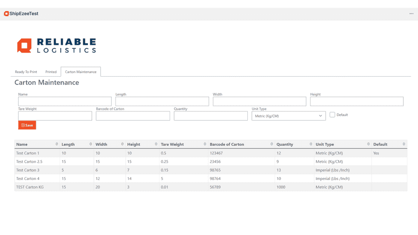 “Carton Maintenance” lets you manage carton sizes and counts