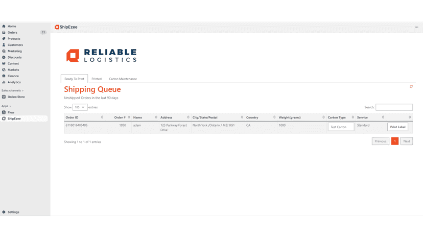 “Ready to Print” tab shows orders ready for shipment labels