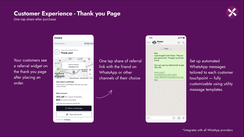 Referral widget on Thank You Page for one tap sharing