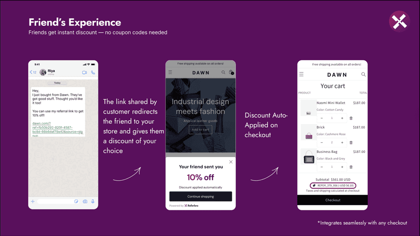 Friend gets discount auto-applied at checkout