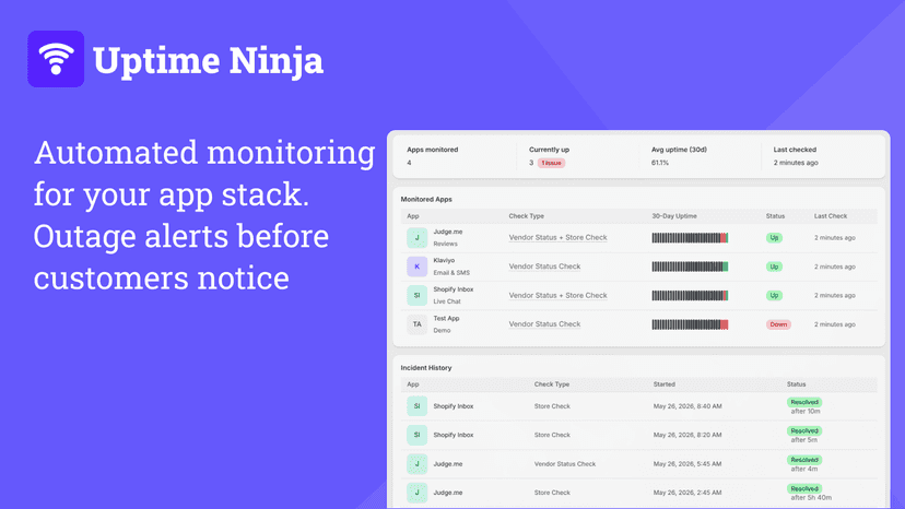 Uptime Ninja Store dashboard