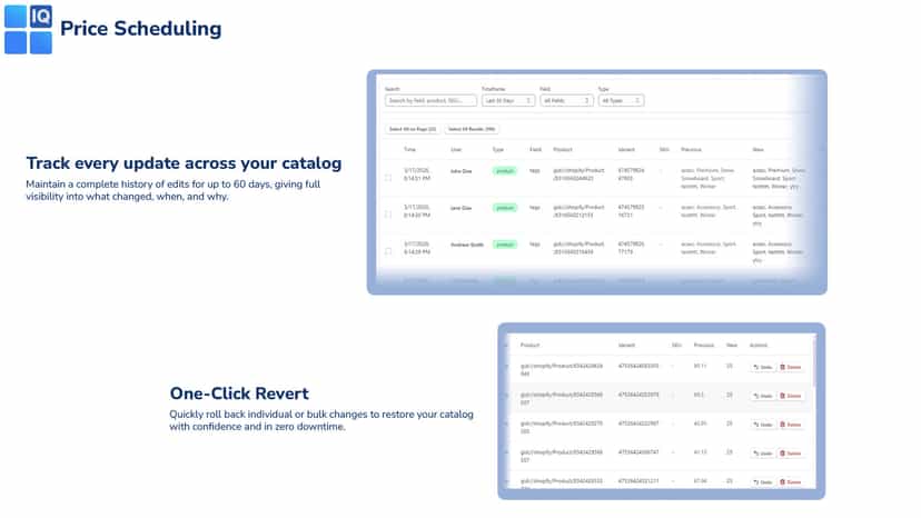 Commerce Dash CatalogIQ 60-Day Undo History