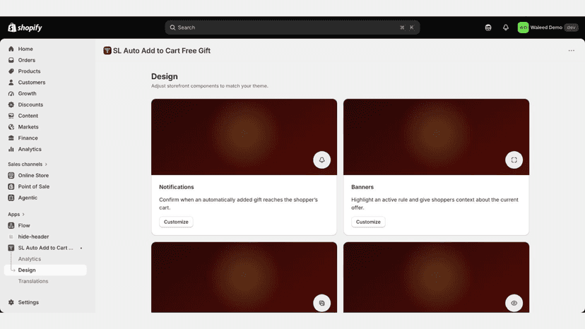 Design tools for storefront notifications, banners, and popups
