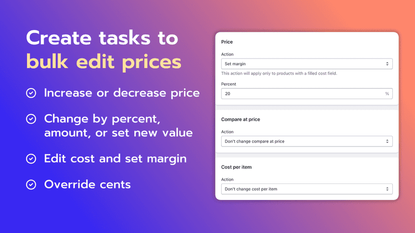 Create tasks to bulk edit prices