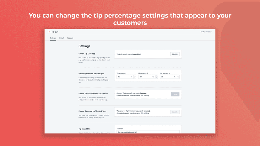 Tip Quik app percentage settings
