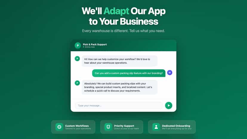 Custom solutions chat showing personalized app adaptation