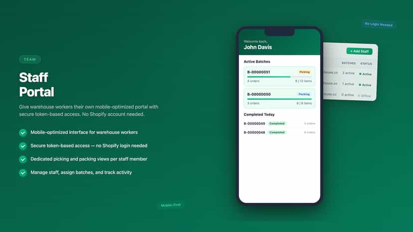 Staff portal mobile view with admin management panel